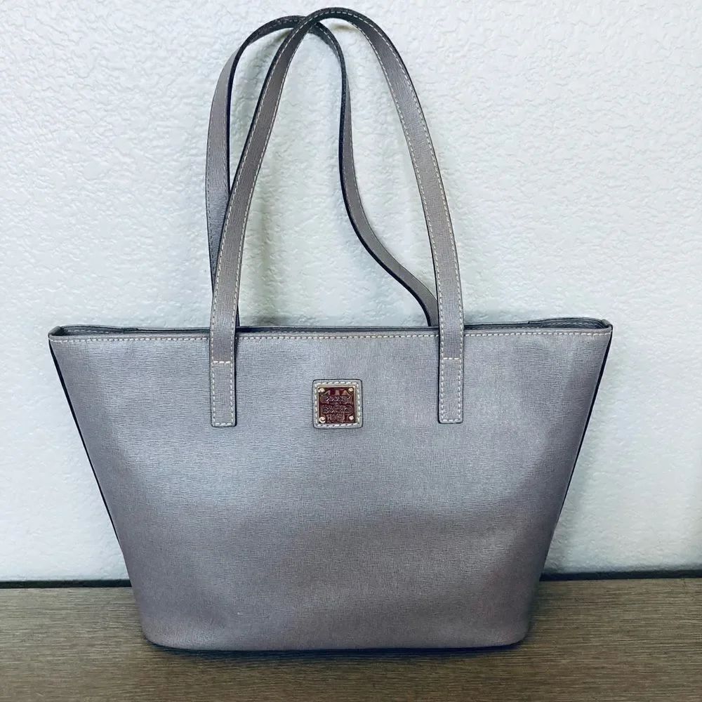 Dooney & Bourke Gray Leather Tote Shoulder Bag Purse